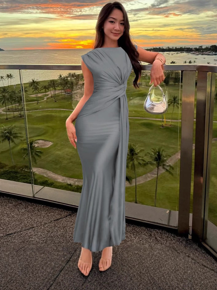Dame Elegant Maxi-Kjole med draperet top og figursyet design Stilla
