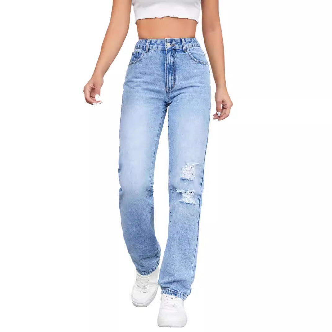 Kvindernes høje jeans i en afslappet vintage stil med en stilfuld ødelagt effekt Stilla