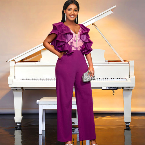 Dame elegant jumpsuit med voluminøse flæsedetaljer Skovae