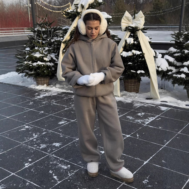 Kvinders oversized fleecejakke med fuld lynlås og afslappet snit