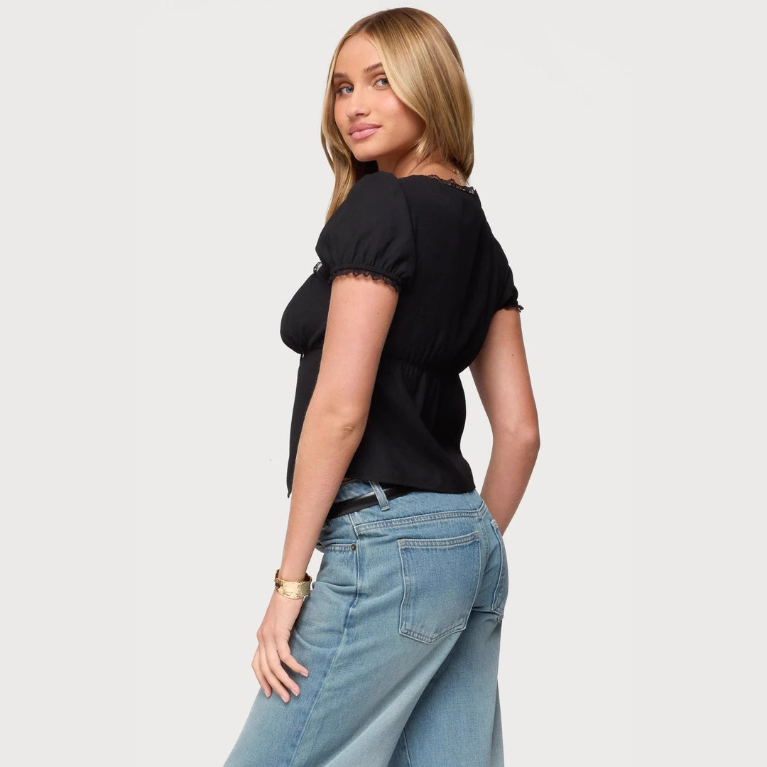 Dame Crop-top med spidsedetalje og snøredetalje Skovae