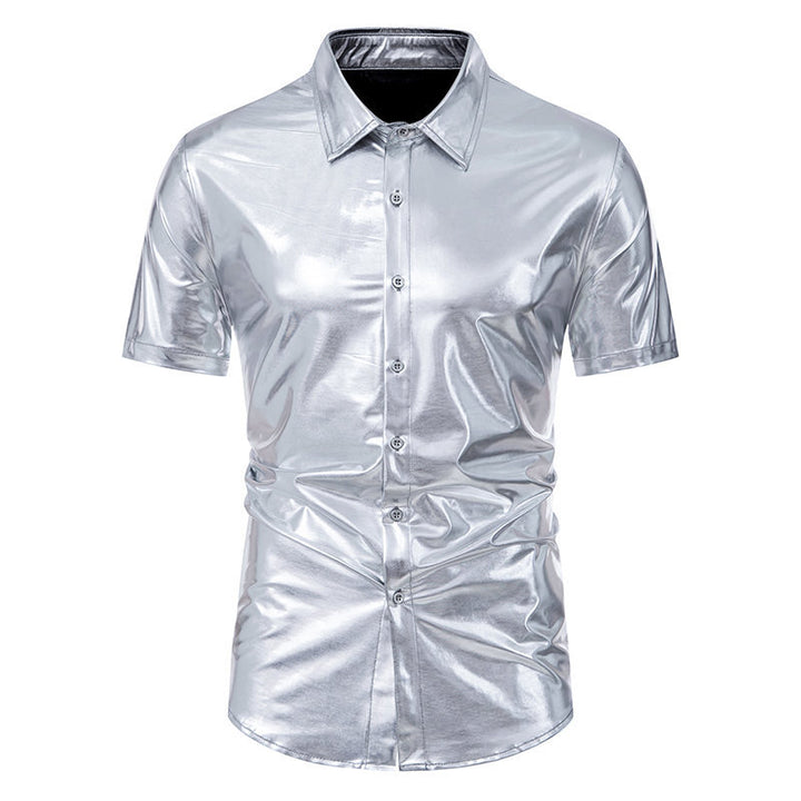 Herrer Metallisk Finish Korte Ærmer Button-Up Skjorte Stilla