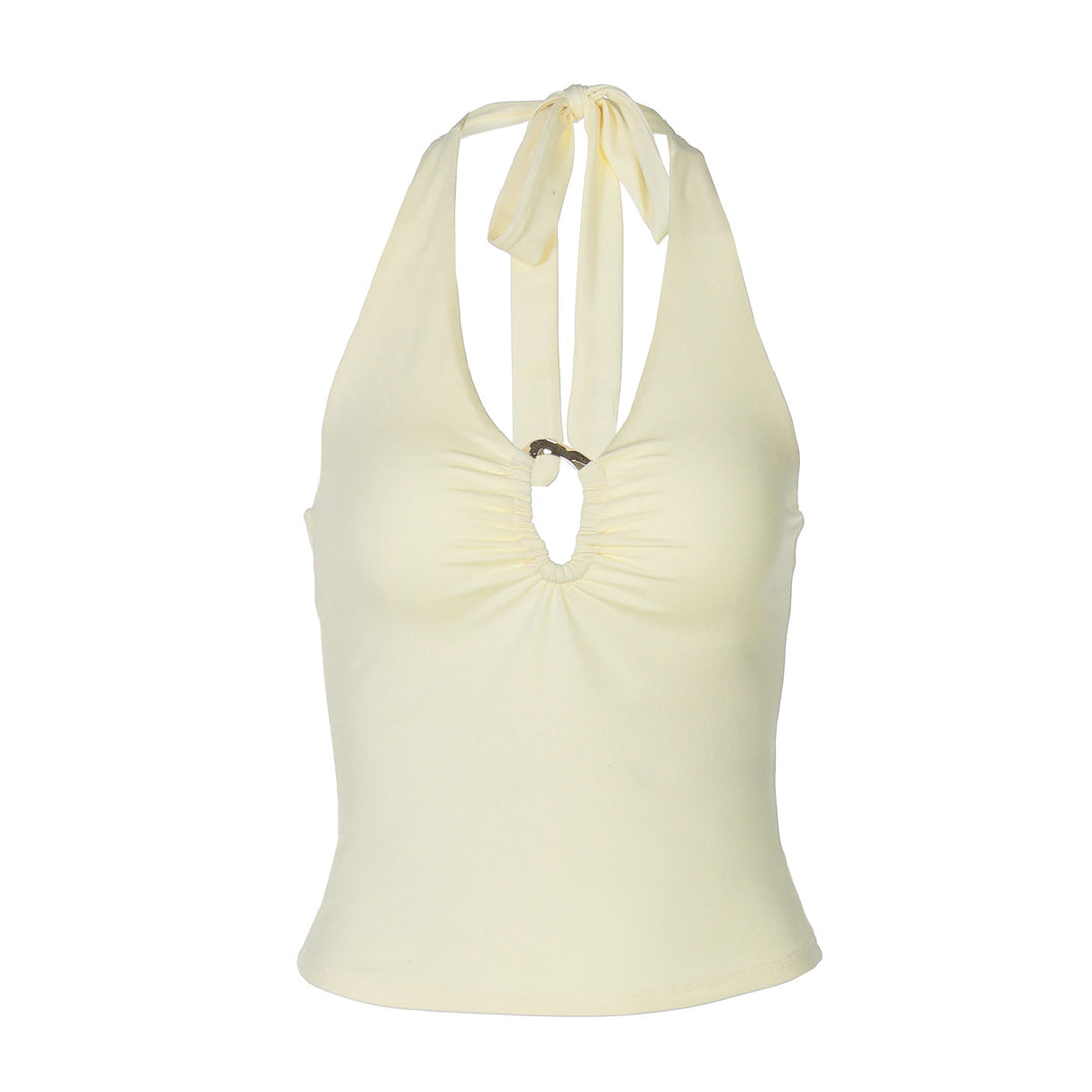 Dame Halter-top med rynkning og dekorativt ringsdetail Stilla