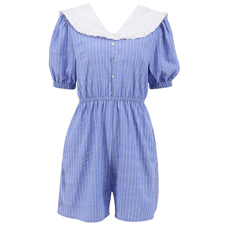 Dame jumpsuit med krave og puffærmer Stilla