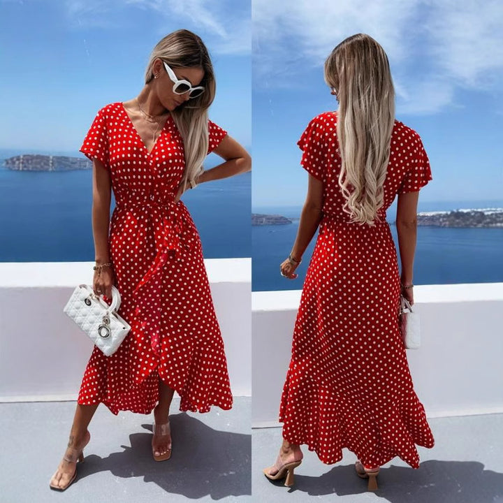 Dame Flydende Polka Dot V-låg Maxi Kjole Stilla
