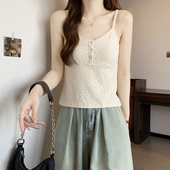 Femme Knaplukning Blomster-Camisole Stilla