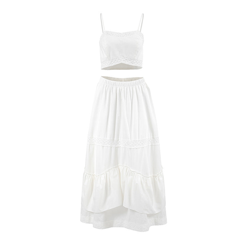 Dame sæt bestående af crop top og maxi nederdel med flæsedetaljer Stilla