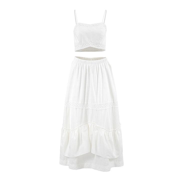 Dame sæt bestående af crop top og maxi nederdel med flæsedetaljer Stilla