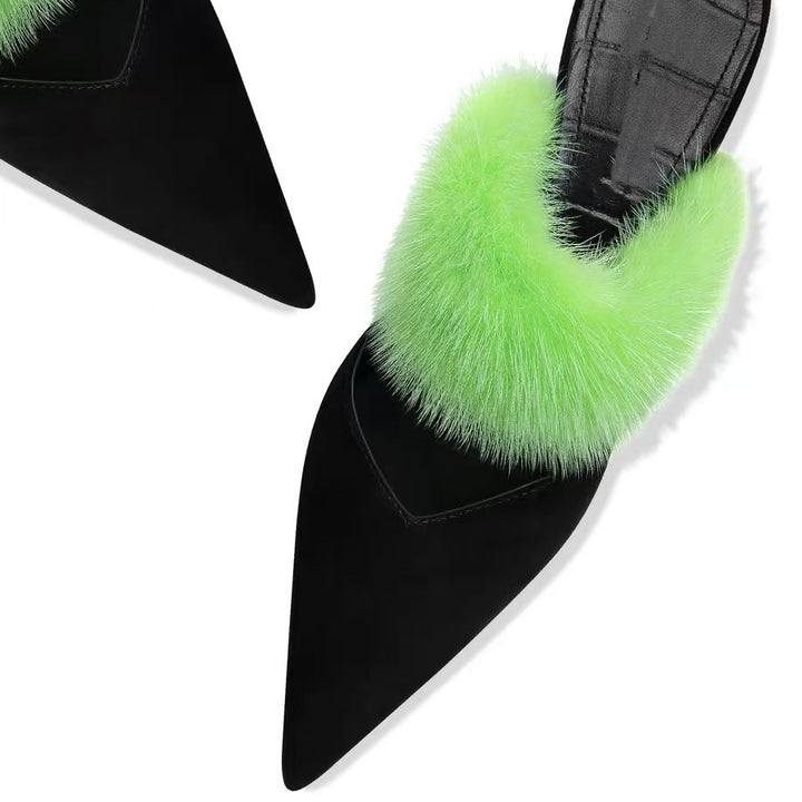 Femme Spitz-Tå Faux-Fur Slipper Mules Stilla