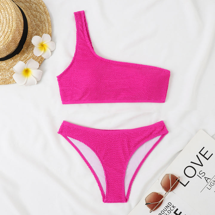 Dame asymmetrisk bikini sæt med struktureret top og høj benudskæring Stilla