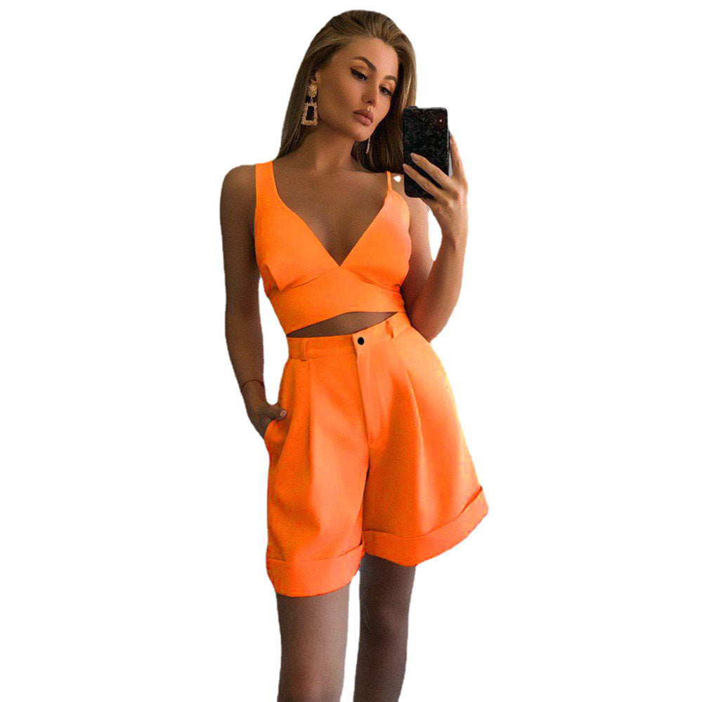Dame moderigtigt Crop-Top og brede shorts sæt Stilla