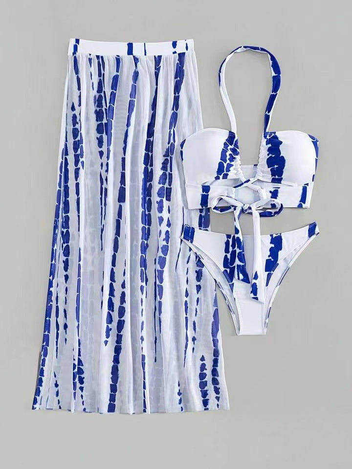 Dame bikini-sæt med gennemsigtig strandkåbe og legende blomsterdesign Stilla