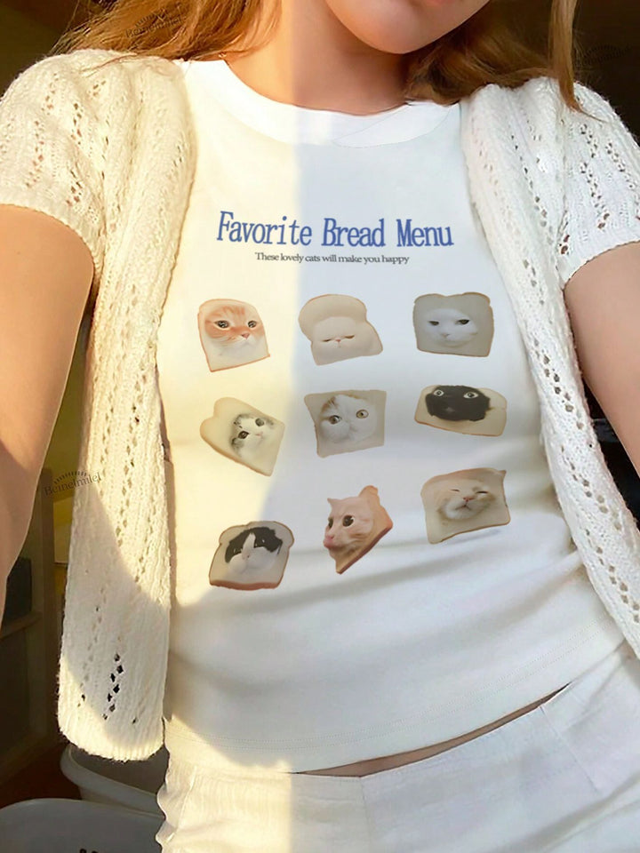 Dame Crop-T-shirt med iøjnefaldende grafisk design og frækt statementtryk Skovae