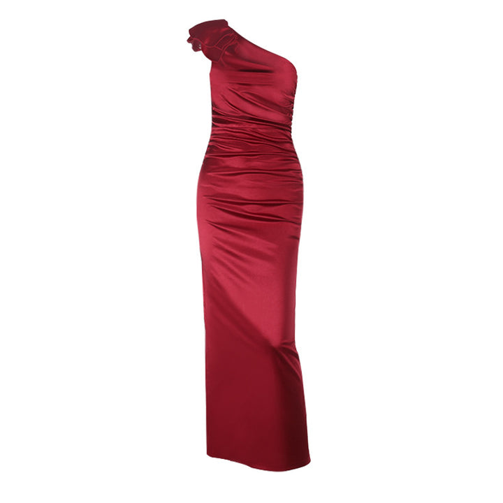 Dame Elegant One-Shoulder Kjole med Draperinger Skovae
