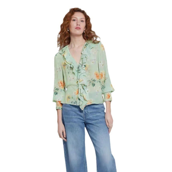 Dame ruffles blouse med floral design og elegante detaljer Stilla