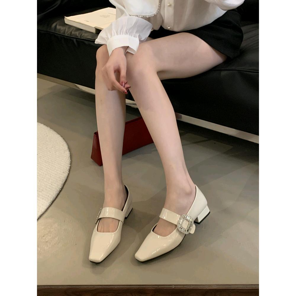 Dame elegante firkantede tå Mary Jane flats med dekorativ spænde Stilla