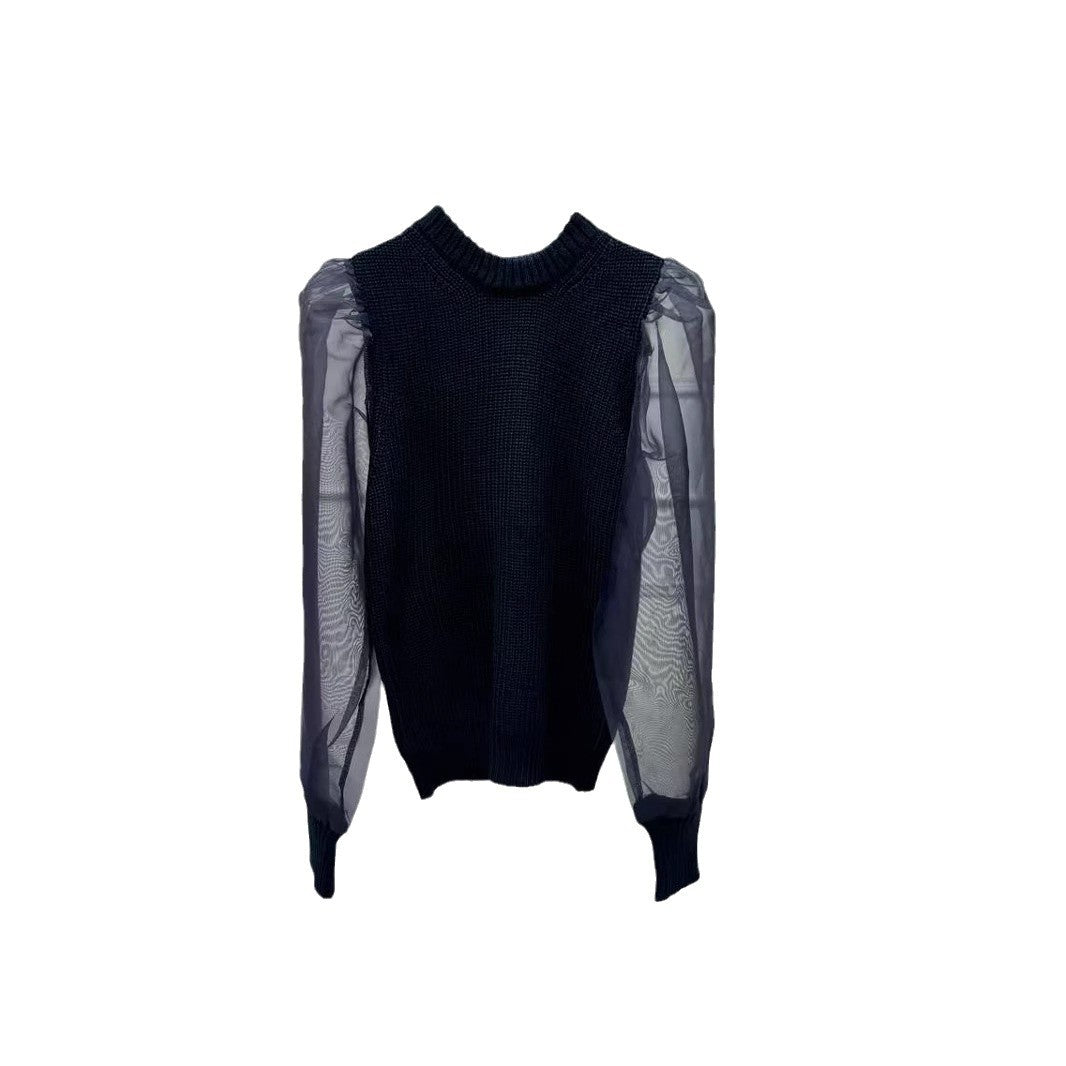 Dame strikpullover med transparente ærmer Stilla