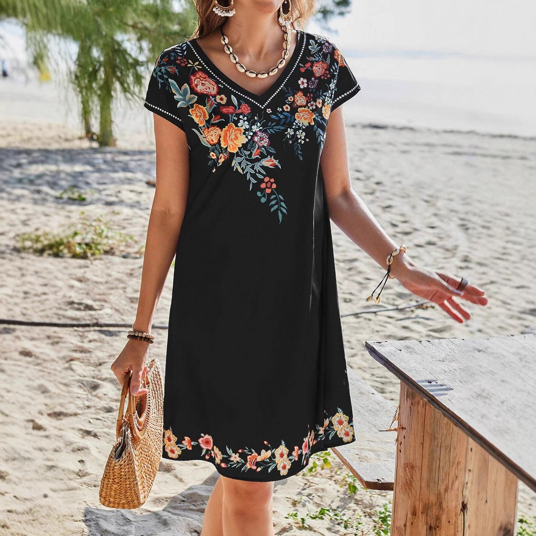 Dame Floral Broderet Strandkjole Stilla