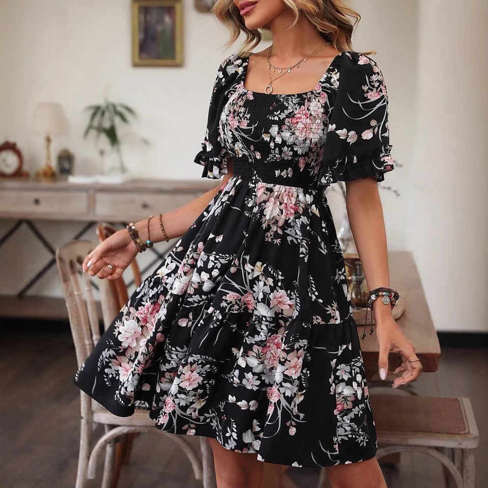 Dame Blomster Smocked Lagkjole Stilla