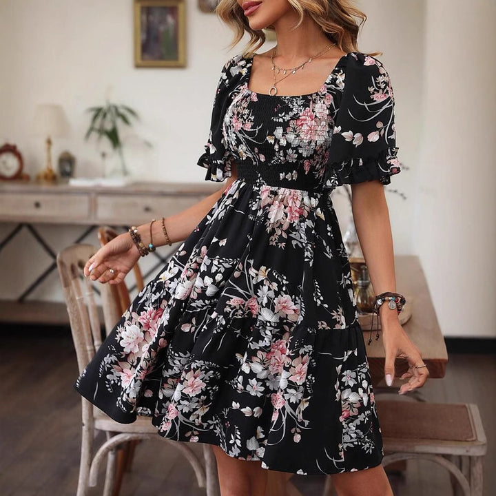 Dame Blomster Smocked Lagkjole Stilla