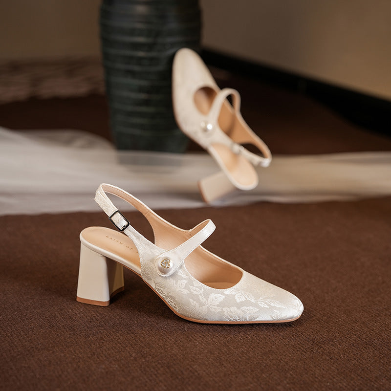 Dame Floral Udsmykkede Slingback Hæle Stilla