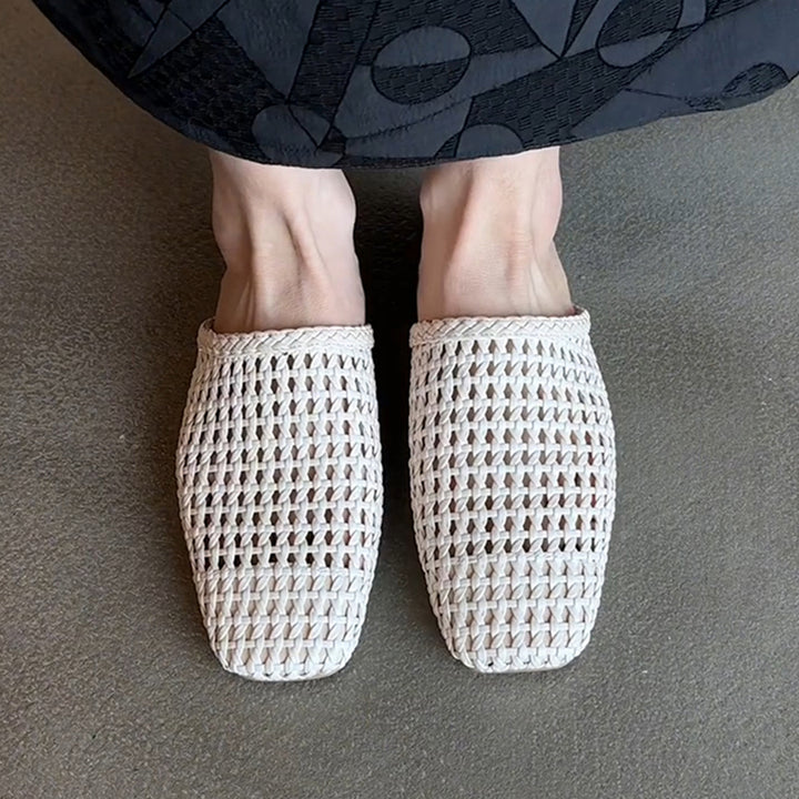 Dame Open-Weave Slide Mules Stilla