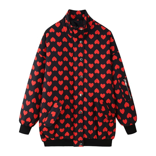 Dame Casual Pufferjakke med hjerteprint Stilla
