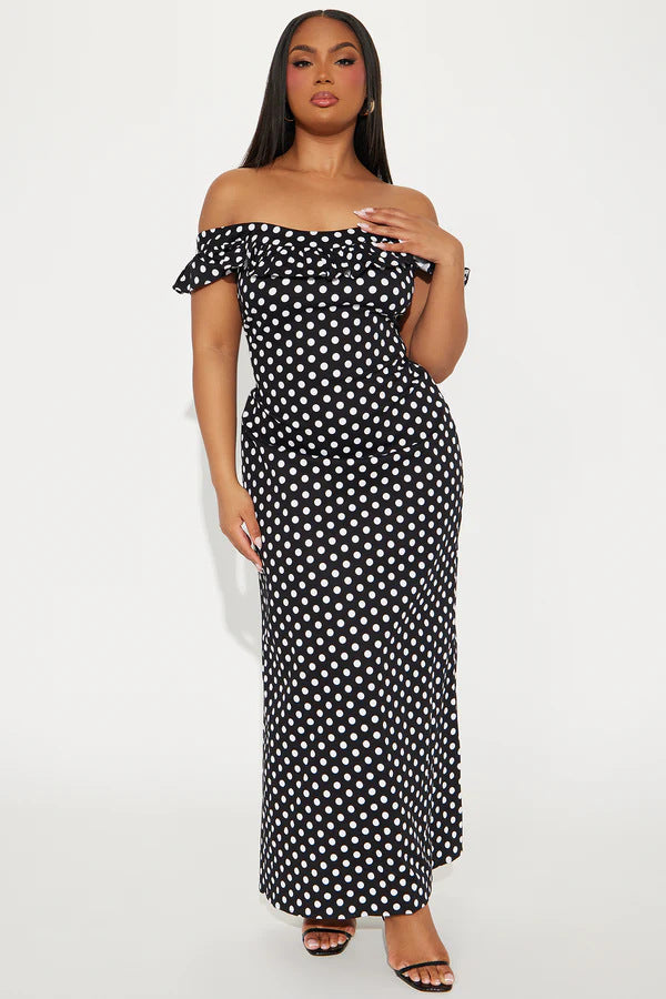 Dame Elegant Maxikjole med Ruffle detaljer og Polka Dots Skovae
