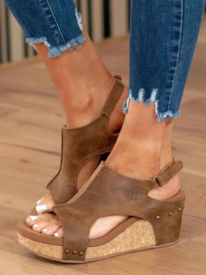 Dame Wedge-sandaler med funklende glimmer og korksål Stilla