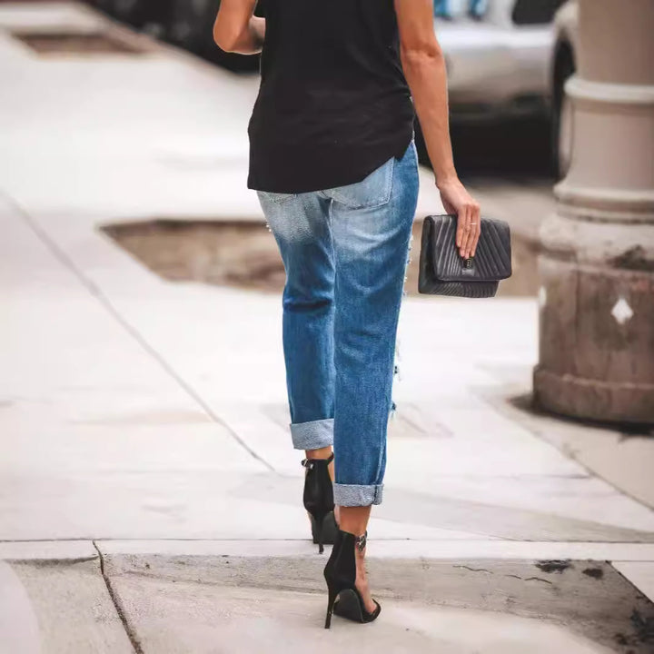 Dame Destroyed Mom-Jeans med afslappet snit Stilla