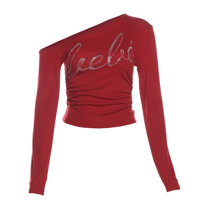 Dame Statement-Basic top med asymmetrisk snit og rhinsten Stilla