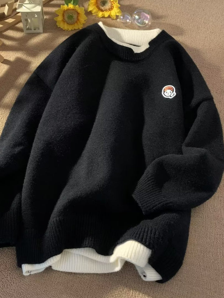 Dame afslappet sweater med specielle kontrastdetaljer Stilla