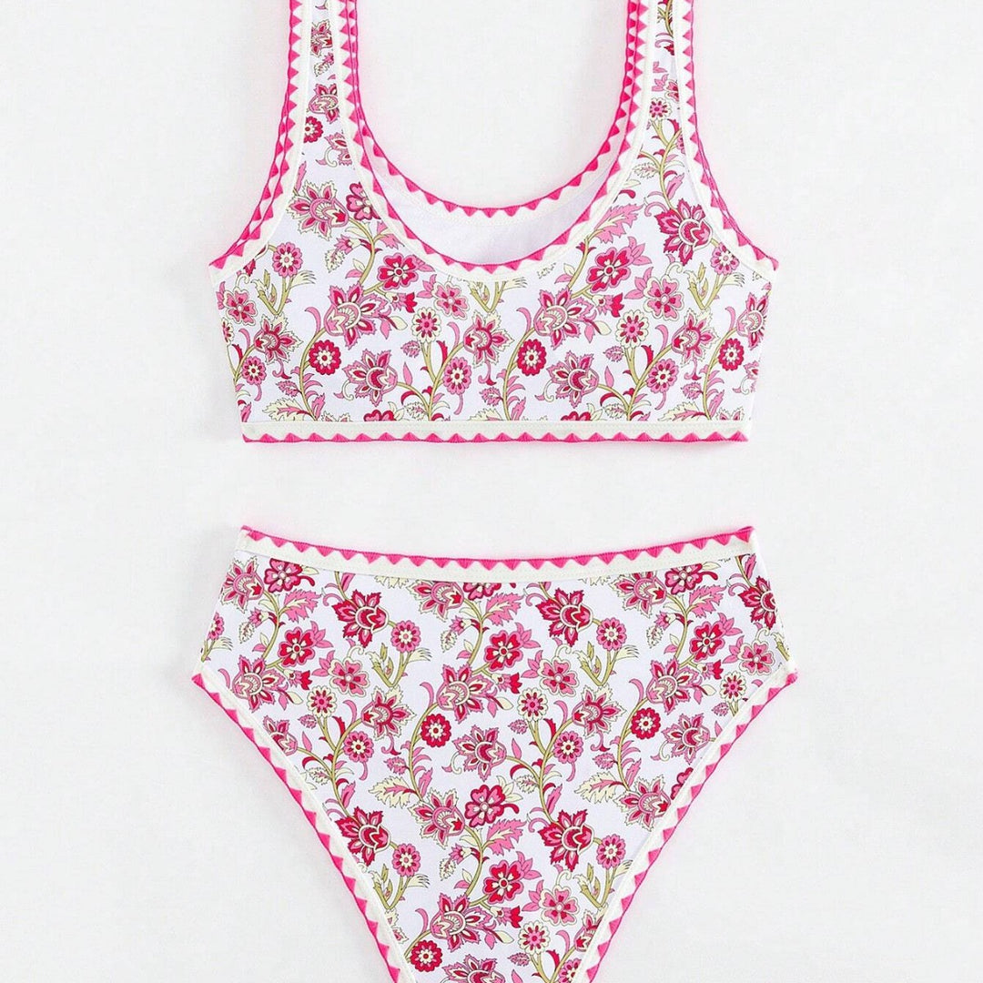 Dame Floral Print Bralette og Høj Talje Bikini-Bukser Sæt Stilla