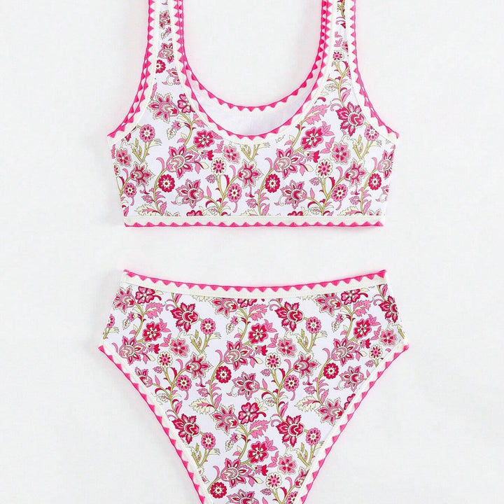 Dame Floral Print Bralette og Høj Talje Bikini-Bukser Sæt Stilla