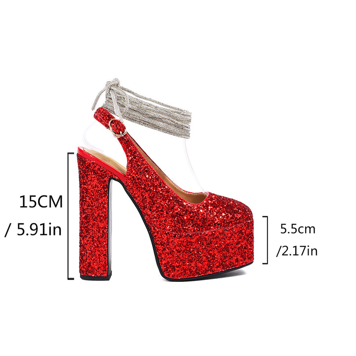 Femme Glitrende Plateau-Highheels med Ankelsløjfe-Detajle Stilla