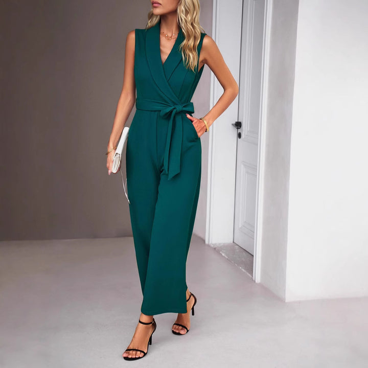 Dame Elegant Jumpsuit med Vikkelook og Taljebelte Stilla