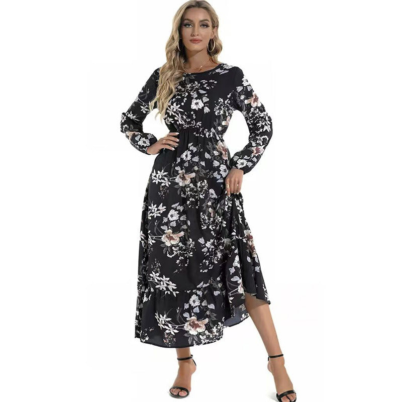 Dame Maxikjole med blomstermønster og elegante flæser Stilla
