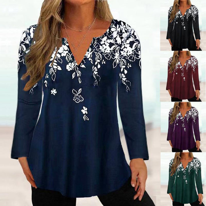 Damebluse med floral broderi Stilla
