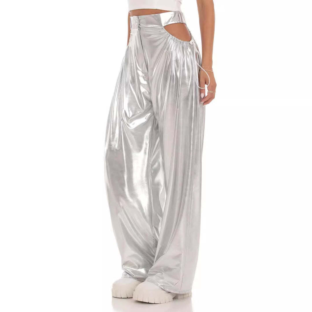 Dame High-Waist Baggy-Bukser med Cut-Out-detaljer og glat finish Skovae