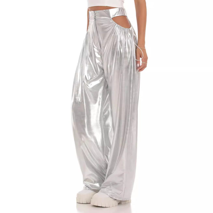 Dame High-Waist Baggy-Bukser med Cut-Out-detaljer og glat finish Skovae