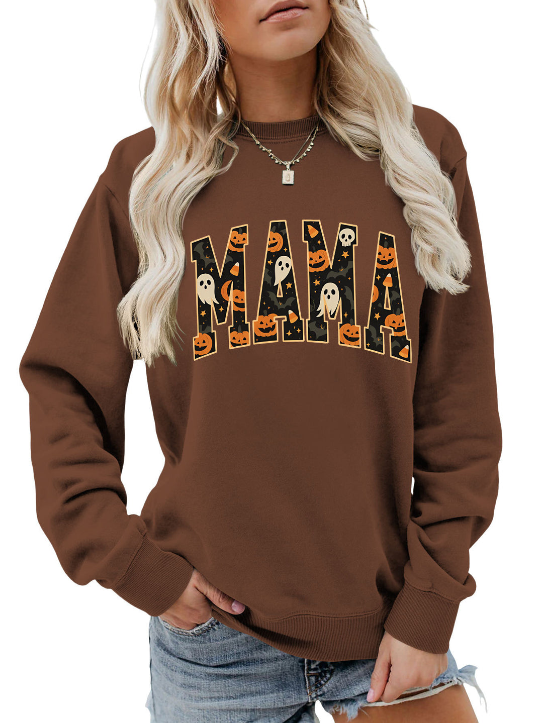 Kvinders sweatshirt med sjov Halloween design og behagelig pasform Stilla