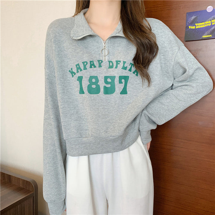 Femme Cozy Zip-Up Sweatshirt med distressed print Stilla