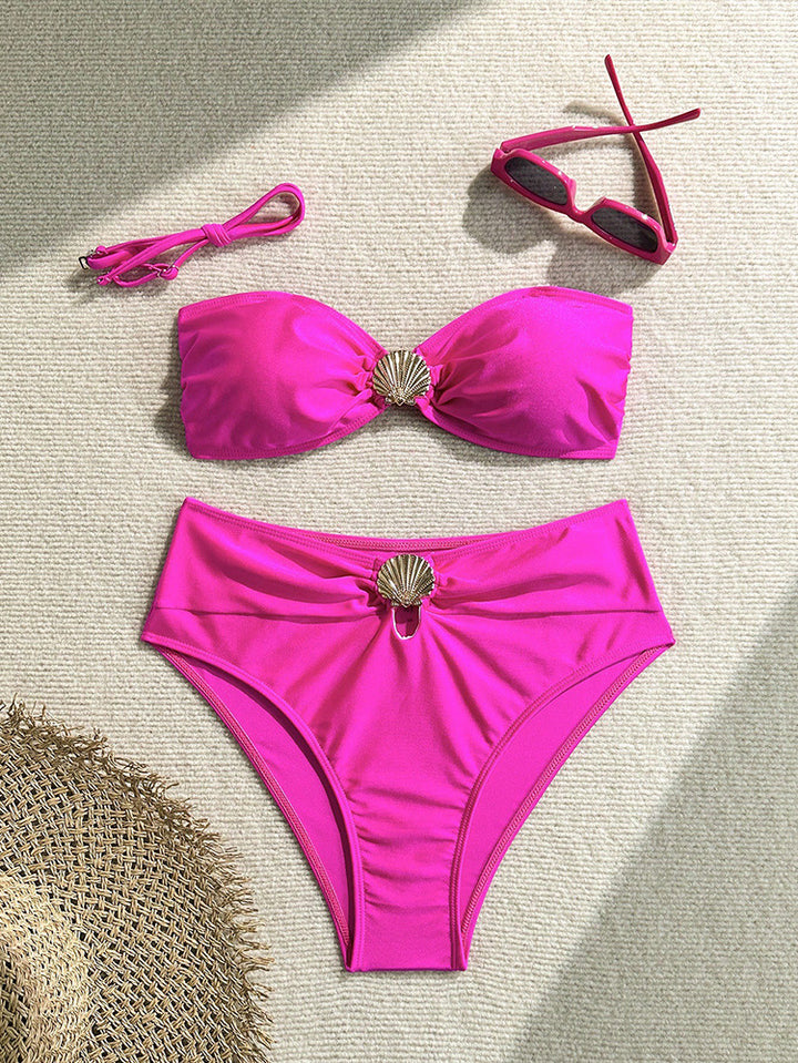 Damer Elegant Bandeau-Bikini med glitrende muslingedetaljer Skovae