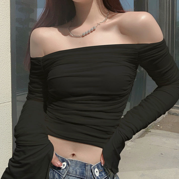 Dame Off-Shoulder Langærmet top med flæser Skovae
