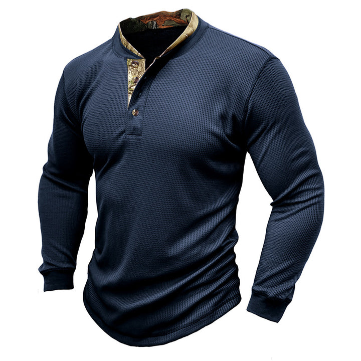 Herrer stilfuld langærmet Henley-shirt med struktureret design og elegant knaplukning Stilla