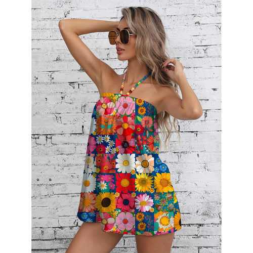 Dame Sommer Jumpsuit med farverigt blomsterdesign og stilfuldt bærerdesign Stilla
