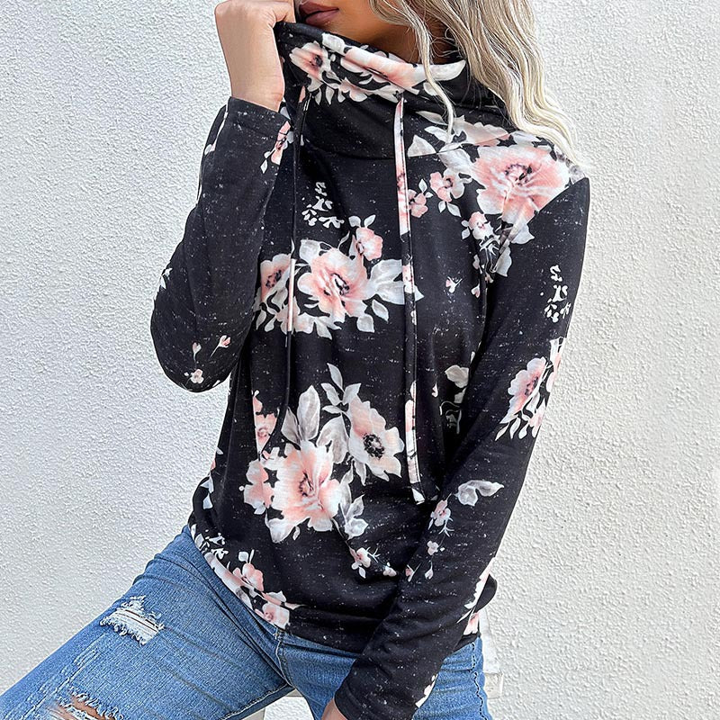 Dame hyggelig hoodie med blomsterdesign og afslappet snit Stilla