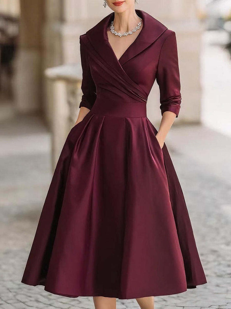 Kvinder elegant omslag kjole med peplum og praktiske lommer Stilla