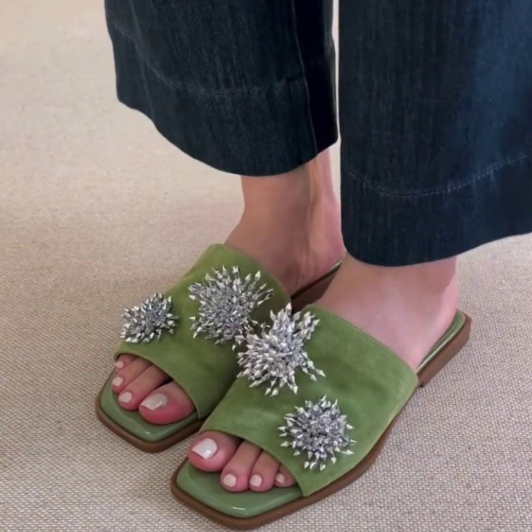 Dame Elegant Slide Mules med Strassdekorationer Stilla