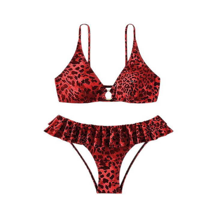 Dame trekant-bikini med voluminøse flæser og elegant gulddetalje Skovae